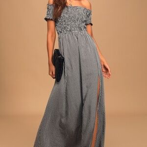 Lulus Patsy Black And White Gingham Off-the-shoulder Dress - Size M
